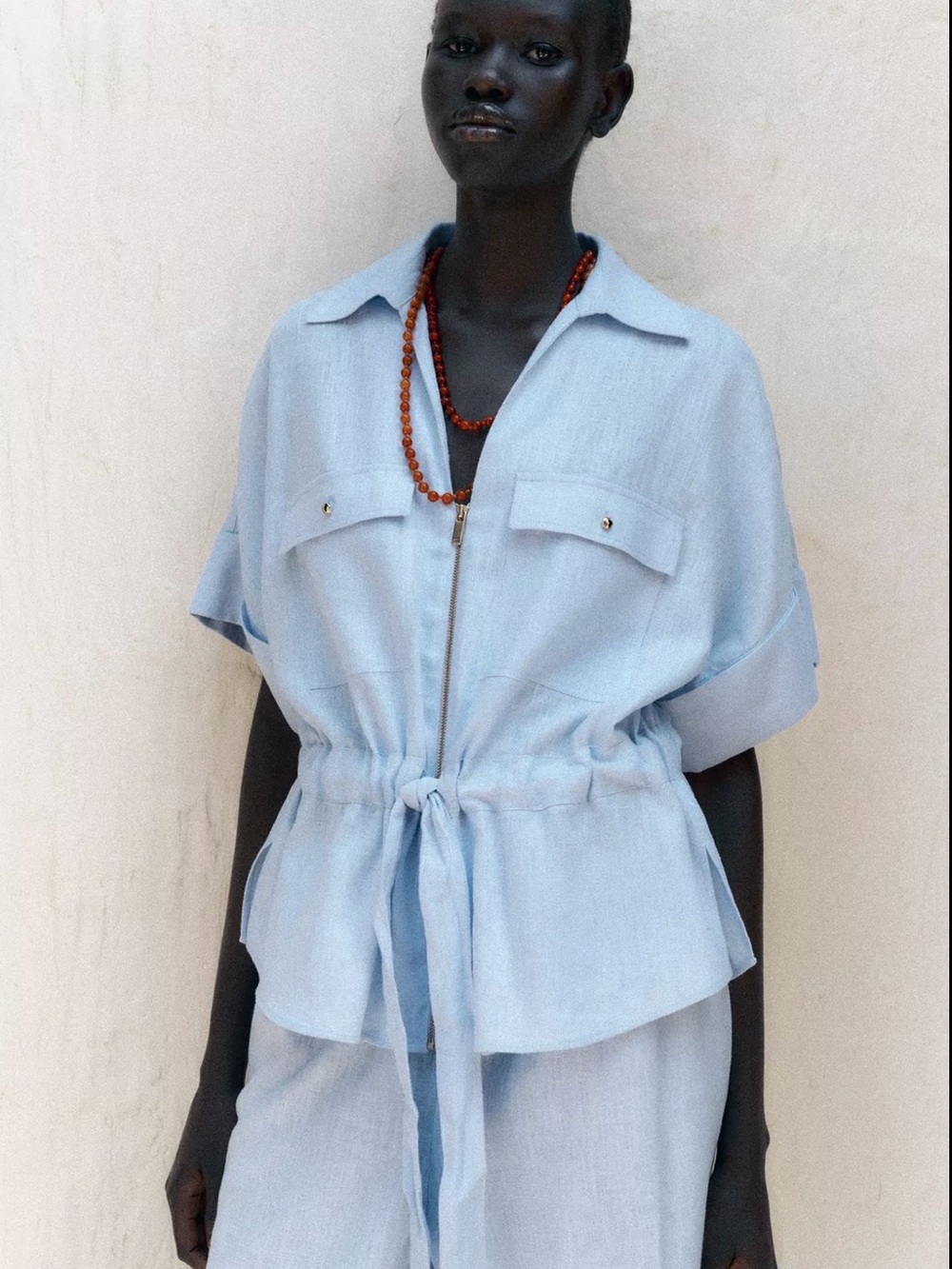 Zara Light Blue Linen Blend Safari Shirt